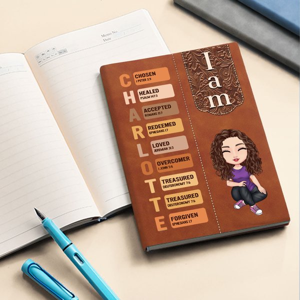 Personalized Retro Bible Verse Cartoon Character A5 Notebook with 100 Lined Pages and Name Birthday Religious Baptism Gift for Christians Family