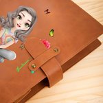 Copertina del taccuino A5 in pelle PU personalizzato con fiore di nascita e personaggio cartone animato tasca portaoggetti compleanno regalo per donne