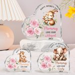 Personalized Happy 1st Mother's Day Cute Animal Heart-shape Acrylic Plaque with Name Desk Decor Mother's Day Birthday Gift for Mom