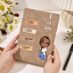 Personalised Retro Bible Verse Cartoon Character A5 Notebook with 100 Lined Pages and Name Birthday Religious Baptism Gift for Christians Family