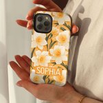 Gepersonaliseerde stijlvolle Retro Geboorte Bloem Telefoon Case voor iPhone met Naam Verjaardag Moederdag Gift voor Vriendin Familie