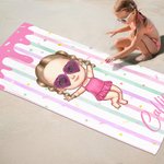 Asciugamano da spiaggia personalizzato ad asciugatura rapida con nome e bambino in stile cartone animato regalo per vacanze estive per ragazzi
