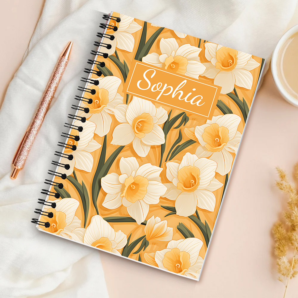 Birth Note Book Personalised Birth Flower Name A5 Spiral Notebook with 120 Lined Pages ...