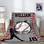 Personalised Play Baseball Design Soft Throw Blanket with Name and Number Home Decor Birthday Gift for Baseball Lovers