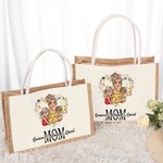 Personalisiertes Tote Bag Jute-Tasche Herzfömiger Kranz Cartoon Mama und Kinder mit Namen Reisezubehör Muttertag Geburtstag Geschenk für Mama Damen