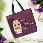 Borsa da spesa personalizzabile fino a 8 nomi stile vintage personaggio in stile cartone animato tote compleanno festa della mamma regalo per donne