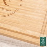 Personalized Engraved Wreath Initial FSC Bamboo Charcuterie Cutting Board with Juice Groove and Text Housewarming Wedding Gift for Family Friend