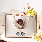 Personalisiertes Tote Bag Jute-Tasche Herzfömiger Kranz Cartoon Mama und Kinder mit Namen Reisezubehör Muttertag Geburtstag Geschenk für Mama Damen