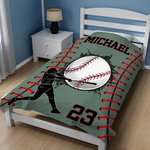 Personalised Play Baseball Design Soft Throw Blanket with Name and Number Home Decor Birthday Gift for Baseball Lovers