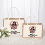 Personalisiertes Tote Bag Jute-Tasche Herzfömiger Kranz Cartoon Mama und Kinder mit Namen Reisezubehör Muttertag Geburtstag Geschenk für Mama Damen