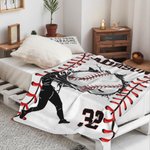 Personalised Play Baseball Design Soft Throw Blanket with Name and Number Home Decor Birthday Gift for Baseball Lovers