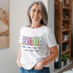 Gepersonaliseerd Kleurrijk Bloemen Alfabetten T-shirt Sweatshirt met Bijnaam en 1-12 Namen Moederdag Verjaardagscadeau voor Mamma Oma Familie