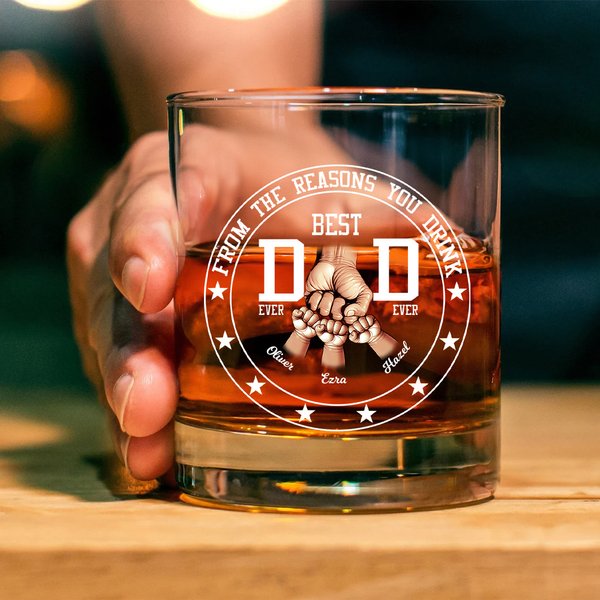 Personalized Best Dad Fist Bump 10 oz Whiskey Glass with 1-6 Names Father's Day Birthday Appreciation Gift for Dad Grandfather Wine Lovers