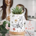 Personalisierte Geburt Blume Hand In Hand Pflanzer Topf mit Namen und Bambus Tablett Innendekoration Muttertag Geburtstag Geschenk für Mama Oma