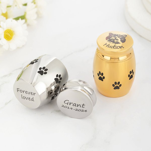 Personalized Paw Print Pet Avatar Photo Mini Ashes Urn with Name and Text Cremation Memorial Sympathy Gift for Loss of Cat Dog