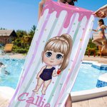 Asciugamano da spiaggia personalizzato ad asciugatura rapida con nome e bambino in stile cartone animato regalo per vacanze estive per ragazzi