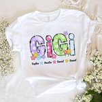 Gepersonaliseerd Kleurrijk Bloemen Alfabetten T-shirt Sweatshirt met Bijnaam en 1-12 Namen Moederdag Verjaardagscadeau voor Mamma Oma Familie