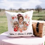 Guirnalda de corazones personalizada Mamá de dibujos animados y 1-2 niños Funda de cojín suave con nombres Decoración del hogar Regalo del Día de la Madre para mamá