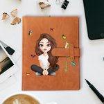 Copertina del taccuino A5 in pelle PU personalizzato con fiore di nascita e personaggio cartone animato tasca portaoggetti compleanno regalo per donne