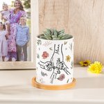Personalisierte Geburt Blume Hand In Hand Pflanzer Topf mit Namen und Bambus Tablett Innendekoration Muttertag Geburtstag Geschenk für Mama Oma