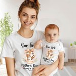 Gepersonaliseerde Schattige Tijger Onze Eerste Moederdag 100% Katoenen T-shirt Baby Onesie Set met Namen Moederdagcadeau voor Nieuwe Moeder Baby