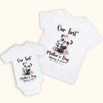 Camiseta personalizada Día de la Madre Nuestro Primer Bebé Conjunto de body con panda de flores y nombres Regalo del Día de la Madre para la nueva mamá Bebé