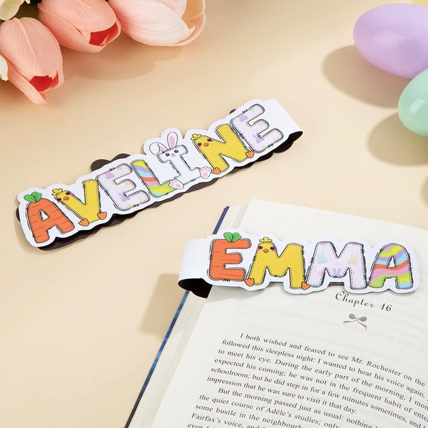 Personalizzato coniglietto carota scarabocchio nome magnetico segnalibro clip lettura cancelleria forniture Back to School regalo di Pasqua per i topi di biblioteca Ragazzi ragazze