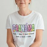 Gepersonaliseerd Kleurrijk Bloemen Alfabetten T-shirt Sweatshirt met Bijnaam en 1-12 Namen Moederdag Verjaardagscadeau voor Mamma Oma Familie