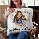 Guirnalda de corazones personalizada Mamá de dibujos animados y 1-2 niños Funda de cojín suave con nombres Decoración del hogar Regalo del Día de la Madre para mamá