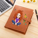 Copertina del taccuino A5 in pelle PU personalizzato con fiore di nascita e personaggio cartone animato tasca portaoggetti compleanno regalo per donne