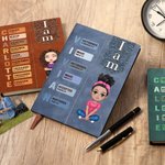 Personalised Retro Bible Verse Cartoon Character A5 Notebook with 100 Lined Pages and Name Birthday Religious Baptism Gift for Christians Family