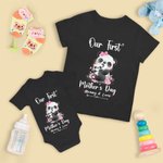 Camiseta personalizada Día de la Madre Nuestro Primer Bebé Conjunto de body con panda de flores y nombres Regalo del Día de la Madre para la nueva mamá Bebé