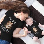 Gepersonaliseerde Schattige Tijger Onze Eerste Moederdag 100% Katoenen T-shirt Baby Onesie Set met Namen Moederdagcadeau voor Nieuwe Moeder Baby