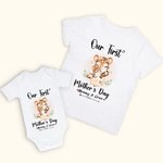 Gepersonaliseerde Schattige Tijger Onze Eerste Moederdag 100% Katoenen T-shirt Baby Onesie Set met Namen Moederdagcadeau voor Nieuwe Moeder Baby