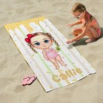 Asciugamano da spiaggia personalizzato ad asciugatura rapida con nome e bambino in stile cartone animato regalo per vacanze estive per ragazzi