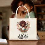 Personalisiertes Tote Bag Jute-Tasche Herzfömiger Kranz Cartoon Mama und Kinder mit Namen Reisezubehör Muttertag Geburtstag Geschenk für Mama Damen