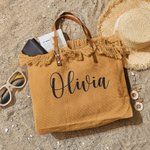 Personalised Tassel Large Capacity Canvas Tote Bag with Name and Leather Handle Travel Accessories Mother's Day Birthday Gift for Women