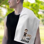 Toalla de deporte personalizada con nombre y gancho en forma de pelota de dibujos animados Accesorio deportivo superabsorbente Regalo de cumpleaños para un jugador amante de los deportes