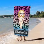 Gepersonaliseerde Strandlaken met Luipaard Zebraprint Cartoonfiguur Oversized met Naam Reis Zomervakantie Cadeau Feestgeschenk voor Vrouwen