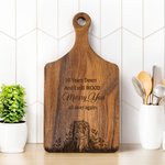 Personalized Engraved Heart Tree Stump Charcuterie Cutting Board with Names and Handle Made in USA Anniversary Valentine's Day Gift for Couple