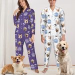 Personalisierte Kokosnuss Baum Haustier Avatar Foto Langarm-Pyjama passende Hose mit Namen Geburtstag Geschenk für Frauen Männer Haustierliebhaber