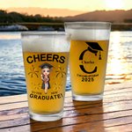 Personalisierte Grad Cap Cartoon Charakter 16 oz Bierglas mit Namen und Jahr Graduation Party Keepsake Geschenk für Absolventen
