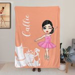 Personalized Catoon Ballet Character Soft Throw Blanket with Name Housewarming Birthday Gift for Women Ballet Lover