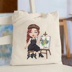 Gepersonaliseerde Leuke Cartoon Schilderen Meisje Herbruikbare Canvas Draagtas met Naam Reisaccessoires Verjaardag Verjaardagscadeau voor Kunstenaars Schildersvrienden