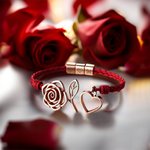 Personalised Rose Heart Adjustable Handmade Red Rope Bracelet with Engraved Initials Valentine's Day Anniversary Birthday Gift for Women