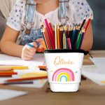 Personalized Cute Heart Rainbow Stand-up Telescopic Pencil Bag with Name School Stationery Supplies Birthday Gift for Kids