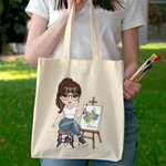 Gepersonaliseerde Leuke Cartoon Schilderen Meisje Herbruikbare Canvas Draagtas met Naam Reisaccessoires Verjaardag Verjaardagscadeau voor Kunstenaars Schildersvrienden