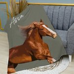 Personalised Multicolor Watercolor Style Horse Photo Soft Throw Blanket with Name Home Decor Birthday Equestrian Keepsake Gift for Horse Enthusiasts