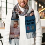 Personalised 6 Photos Collage Design Soft Warm Tassel Scarf with Text Father's Day Birthday Gift for Dad Grandpa