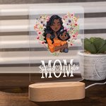 Personalised Heart-shaped Wreath Cartoon Mom and 1-2 Kids LED Night Light with Name and Wood Base Home Desk Decor Mother's Day Gift for Mom Grandma